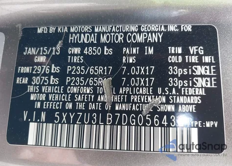 2013 Hyundai Santa Fe Sport from USA, damaged, VIN 5XYZU3LB7DG056432